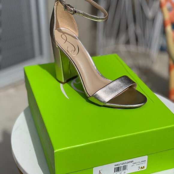 Sam Edelman Women's Light Gold Leather Block Heel - Picture 2 of 2